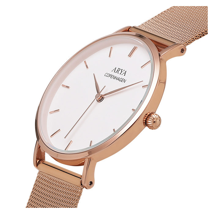 Arya, Copenhagen Ethereal - Reloj de Dama de Malla en Oro Rosa