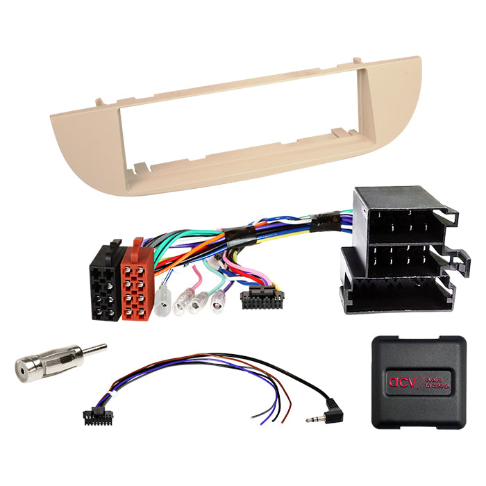 ACV, Kompletní 1-DIN Kit — Pasuje na Fiat 500(ZAF 312) Béžová 2007-2015