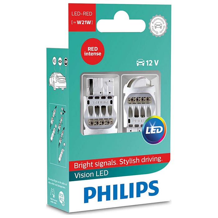 Philips, Vision W21W 12V LED Zpáteční Červená - Sada