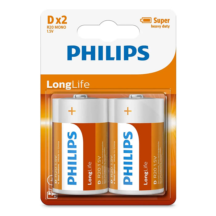 Philips, Longlife D Batterie 2 Stk.