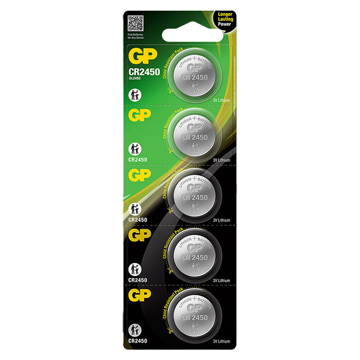 GP Batterien, GP Lithium Knopfzelle CR2450, 5er-Pack