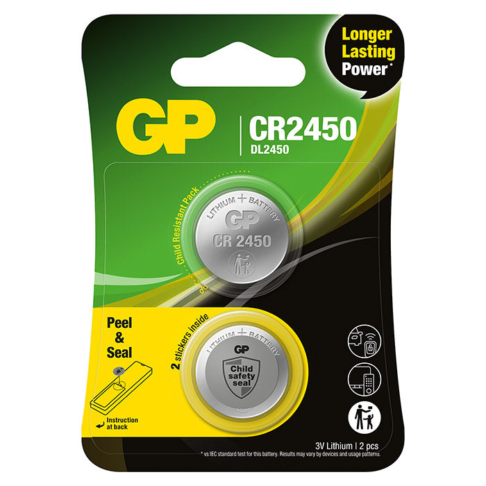 GP Batteries, GP Knopfzelle Lithium CR2450 Safety Seal 2er-Pack
