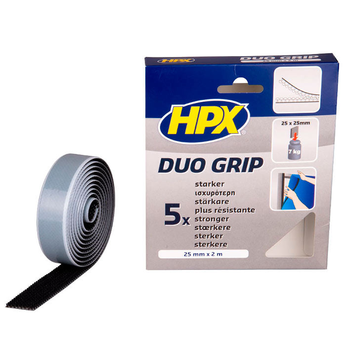 HPX, Duo Grip - Schwarz Selbstklebendes Klettband 25mm x 2 m