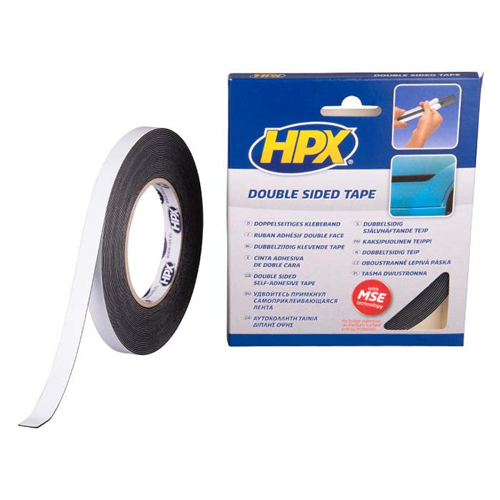 HPX, Ruban Adhésif Double Face Noir, 12mm x 10m