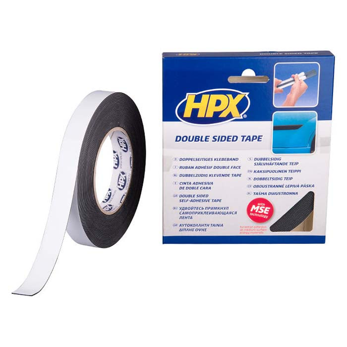 HPX, Ruban Adhésif Double Face Noir, 19mm x 10m