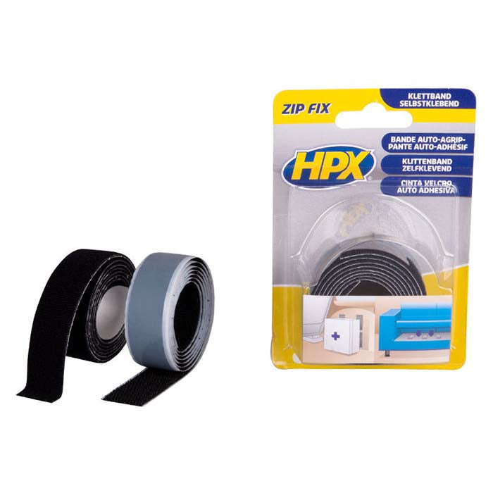 HPX, Zip Fix Haken + Schlaufen Schwarz 2x 20mm x 1m